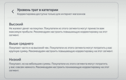 обновление по коррективкам на уровень трат в категории в Директе